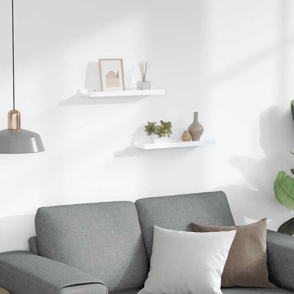 vidaXL sienas plaukti, 2 gab., spīdīgi balti, 40x9x3 cm