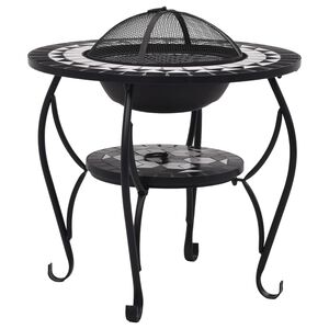 vidaXL ugunskura vietas galds, mozaīka, 68cm, melns ar baltu, keramika