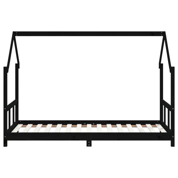 vidaXL bērnu gultas rāmis, melns, 90x190 cm, priedes masīvkoks