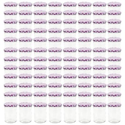 vidaXL ievārījuma burciņas, balti violeti vāciņi, 96 gab., 400 ml