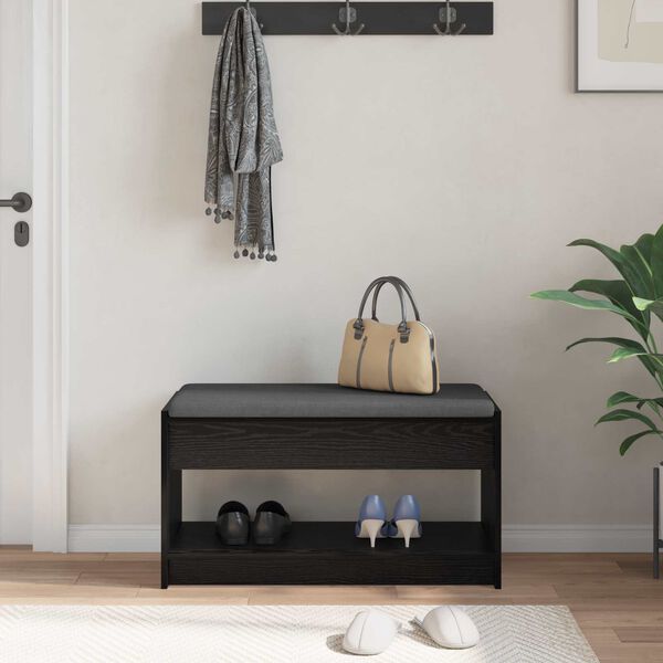 vidaXL Zāles sols ar spilvenu ar plauktu Melnais Ozols 83 x 38 x 45 cm