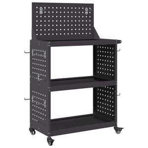 vidaXL Instrumentu ratiņi ar plauktu ar riteni Melns 65 x 35 x 111 cm
