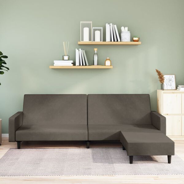 vidaXL divvietīga dīvāngulta ar kājsoliņu, gai&scaron;i pelēks samts