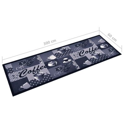 vidaXL virtuves paklājs, mazgājams, kafijas uzraksti, zils, 60x300 cm