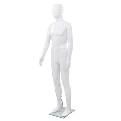 vidaXL vīriešu manekens, pilna auguma, stikla pamatne, 185 cm, balts