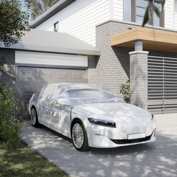 vidaXL ma&scaron;īnas vienas puses pārsegs, ar āķiem, sudraba, L, PEVA