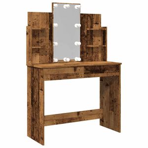 vidaXL spoguļgaldiņ&scaron; ar LED, veca koka, 96x40x142 cm