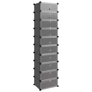 vidaXL apavu plaukts, melns, 44x32x174 cm, plastmasa