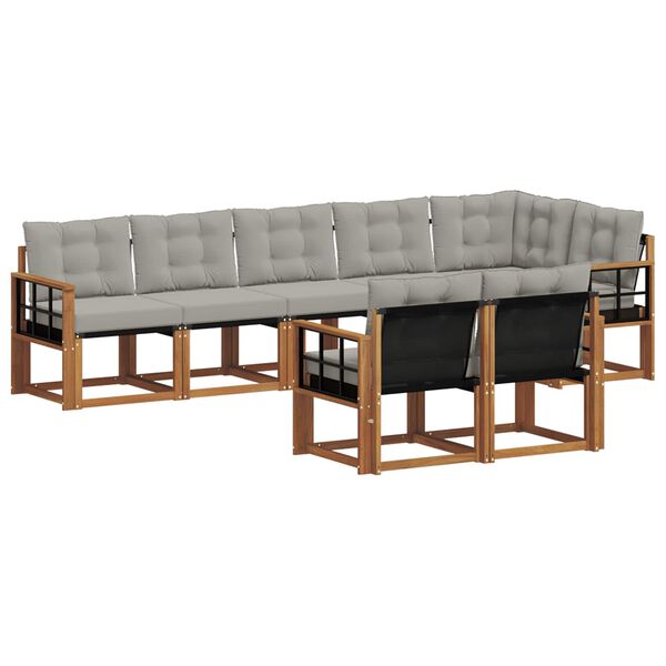 vidaXL Āra dīvānu komplekts ar spilvenu 8 pcs Dabīgs un gai&scaron;i pelēks