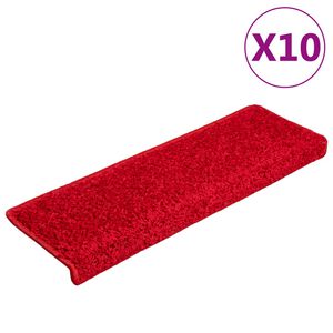 vidaXL kāpņu paklājiņi, 10 gab., 65x21x4 cm, sarkani, taisnstūrveida mala