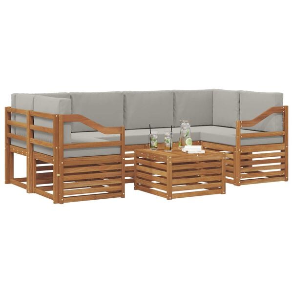 vidaXL Dīvāna komplekti ar spilvenu 7 pcs Dabīgs un gai&scaron;i pelēks