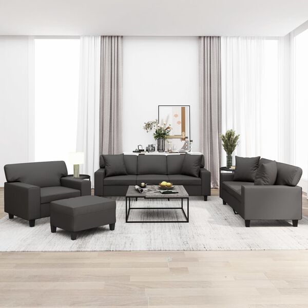 vidaXL 4-daļīgs dīvānu komplekts, spilveni, krēmkrāsas mākslīgā āda