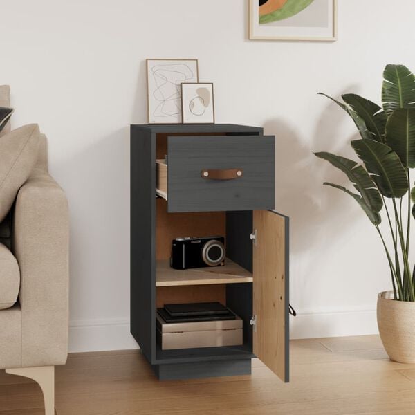 vidaXL kumode, pelēka, 34x40x75 cm, priedes masīvkoks