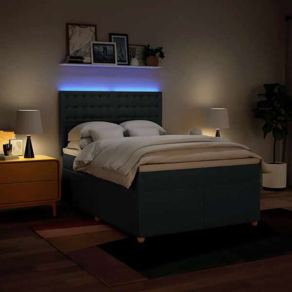 vidaXL atsperu gulta ar matraci, zils audums, 140x190 cm