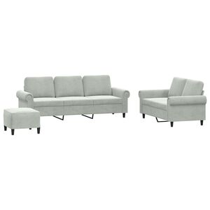 vidaXL trīsdaļīgs dīvānu komplekts ar spilveniem, gai&scaron;i pelēks samts