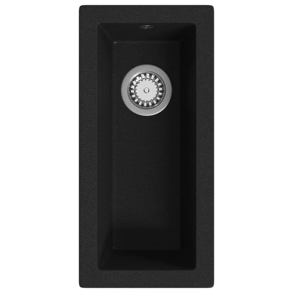 vidaXL virtuves izlietne ar noteci, melns granīts