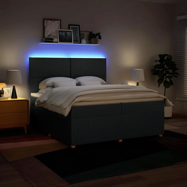 vidaXL atsperu gultas rāmis ar matraci, zils audums, 200x200 cm