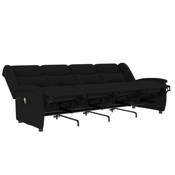 vidaXL četrvietīgs masāžas krēsls, atgāžams, melns audums