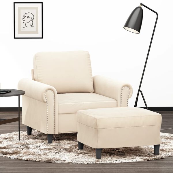 vidaXL atpūtas krēsls ar kājsoliņu, 60 cm, krēmkrāsas samts