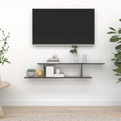 vidaXL sienas TV skapītis, spīdīgi pelēks, 125x18x23 cm
