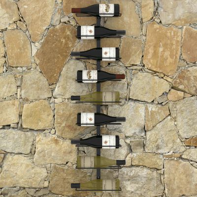 vidaXL sienas vīna pudeļu plaukts 9 pudelēm, melna dzelzs