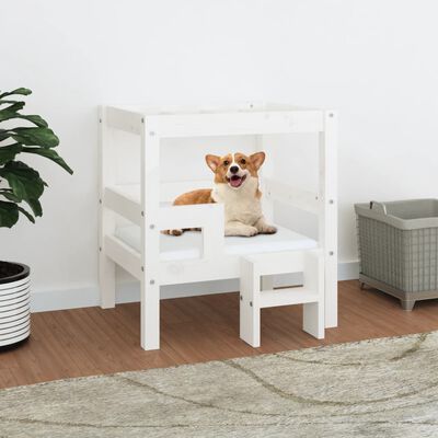 vidaXL suņu gulta, balta, 55,5x53,5x60 cm, priedes masīvkoks