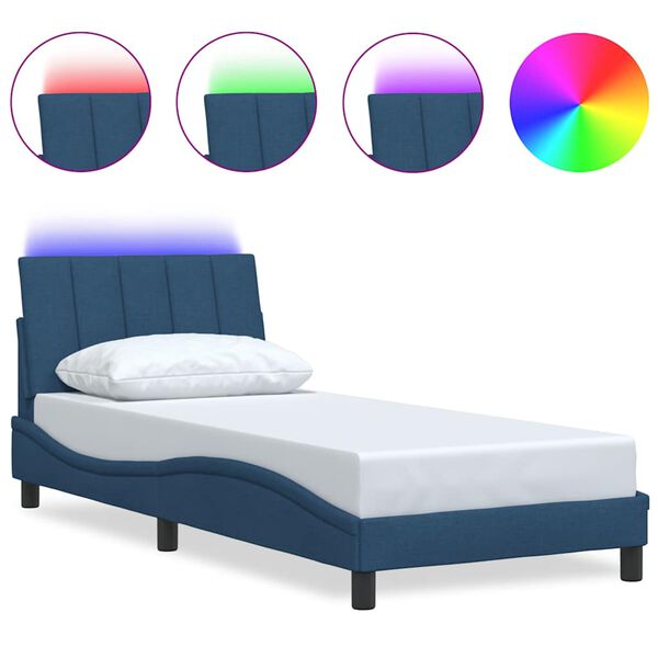 vidaXL gultas rāmis bez matrača, Hanko, zils, 90x200cm audums