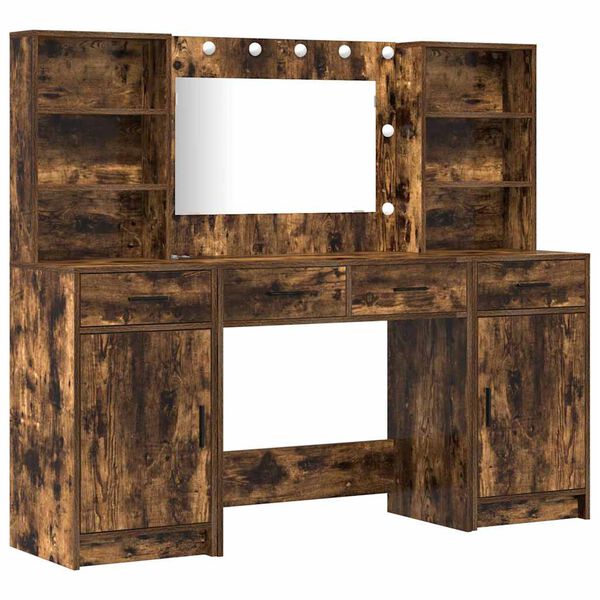 vidaXL Apģērba galda komplekts ar LED ar atvilktni 3 pcs Dūmaka ozols