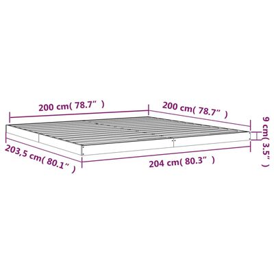 vidaXL gultas rāmis, melns, 200x200 cm, priedes masīvkoks