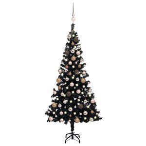 vidaXL izgaismota mākslīgā Ziemassvētku egle ar rotājumiem, 120cm, PVC