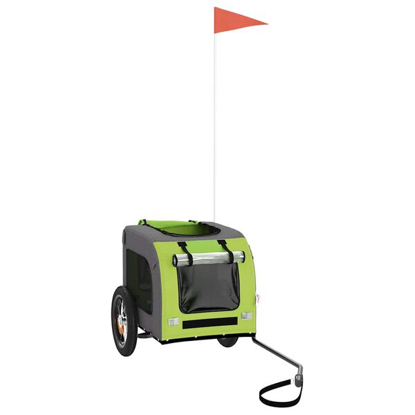 vidaXL mājdzīvnieku velo piekabe, zaļa ar pelēku, audums, dzelzs