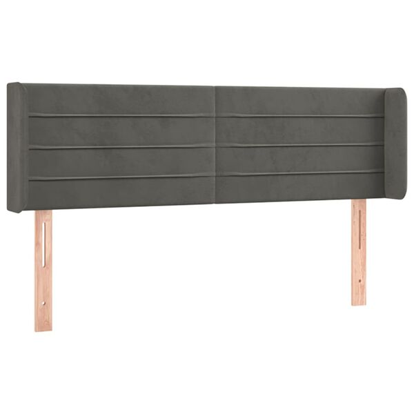 vidaXL galvgalis ar malām, tum&scaron;i pelēks samts, 147x16x78/88 cm