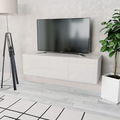 vidaXL TV skapītis, kokskaidu plātne, spīdīgi balts, 120x40x34 cm