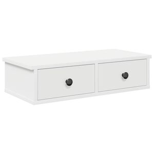 vidaXL sienas plaukts ar atvilktnēm, balts, 60x28x15cm, skaidu plāksne