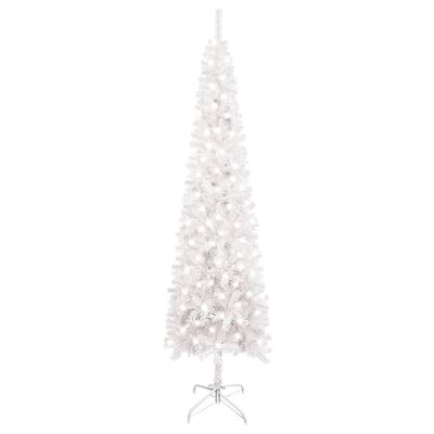 vidaXL izgaismota Ziemassvētku egle, šaura, balta, 240 cm