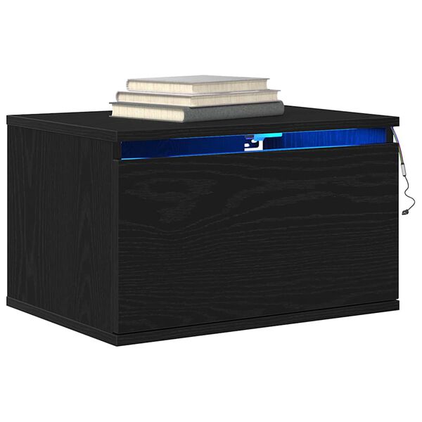 vidaXL Sienā piestiprināms naktsgaldiņ&scaron; Melns ozolkoks 50 x 36 x 30 cm