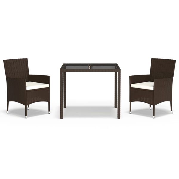 vidaXL 3-daļīgs dārza mēbeļu komplekts, matrači, brūna PE rotangpalma