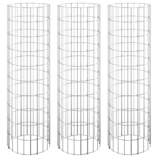 vidaXL gabioni, puķu kastes, 3 gab., apaļi, cinkots tērauds, Ø30x100cm