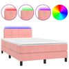 vidaXL atsperu gulta ar matraci, LED, rozā samts, 120x200 cm