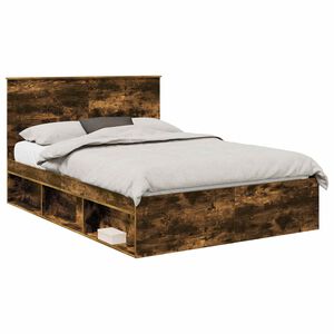 vidaXL Gultas rāmis Dūmaka ozols 150 x 200 cm Ciets priedes koks