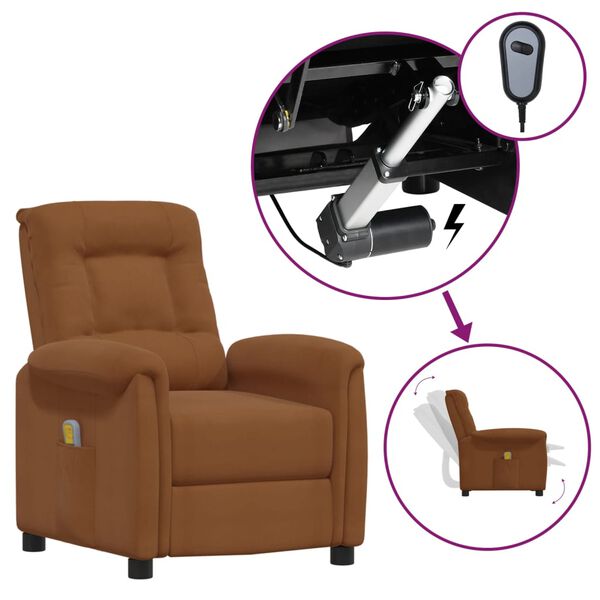 vidaXL masāžas krēsls, paceļams, brūns mikro&scaron;ķiedras audums