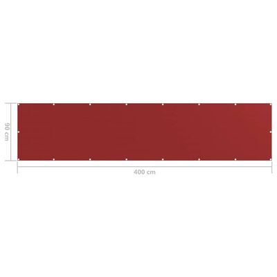 vidaXL balkona aizslietnis, 90x400 cm, sarkans HDPE