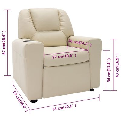 vidaXL bērnu atpūtas krēsls, atgāžams, krēmbalta mākslīgā āda
