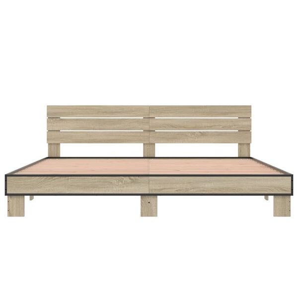 vidaXL gultas rāmis, ozola krāsā, 200x200cm, inženierijas koks, metāls