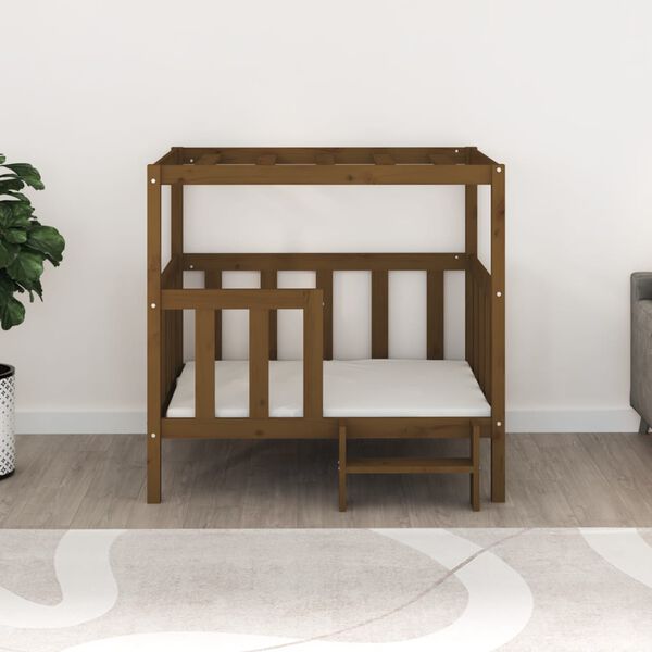 vidaXL suņu gulta, medus brūna, 105,5x83,5x100 cm, priedes masīvkoks