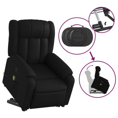 vidaXL masāžas krēsls, paceļams, atgāžams, melna mākslīgā āda