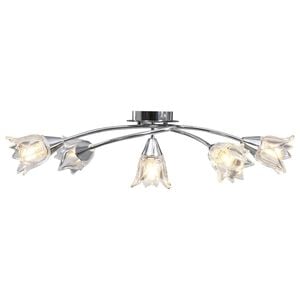 vidaXL griestu lampa ar stikla abažūriem, 5 E14 spuldzes, tulpju forma