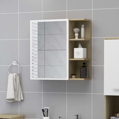 vidaXL vannasistabas spoguļskapītis, balts, ozolkoka, 62,5x20,5x64 cm
