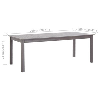 vidaXL dārza galds, pelēks, 200x90x74 cm, akācijas masīvkoks
