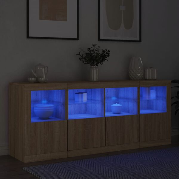 vidaXL kumode ar LED lampiņām, ozolkoka krāsa, 163x37x67 cm